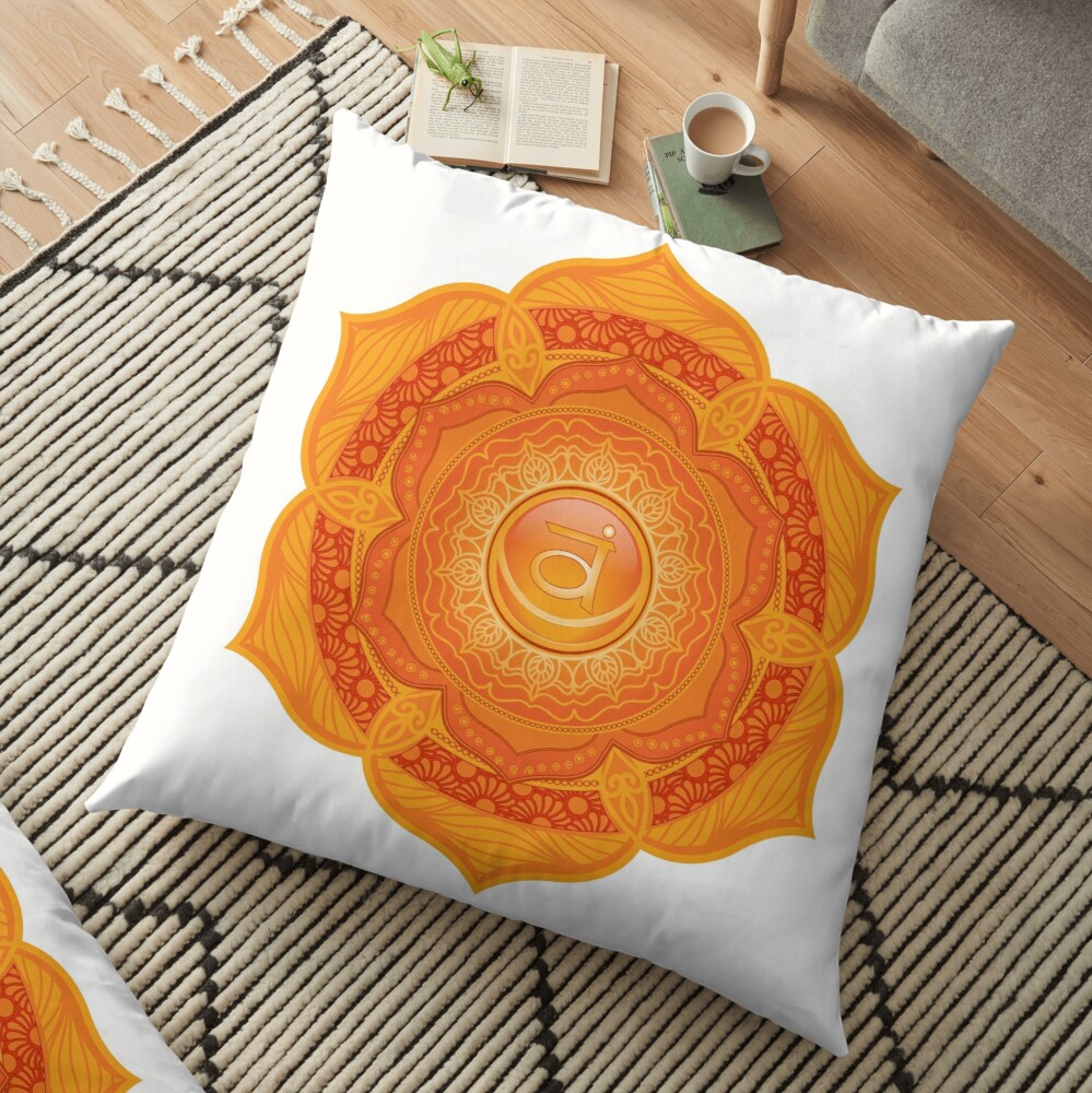 Sacral Chakra Watercolor Floor Pillow by Della Reside