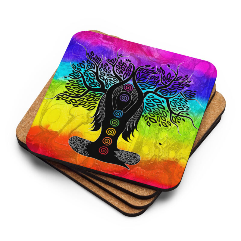 7 Chakras Female Tree Cork-back Coaster